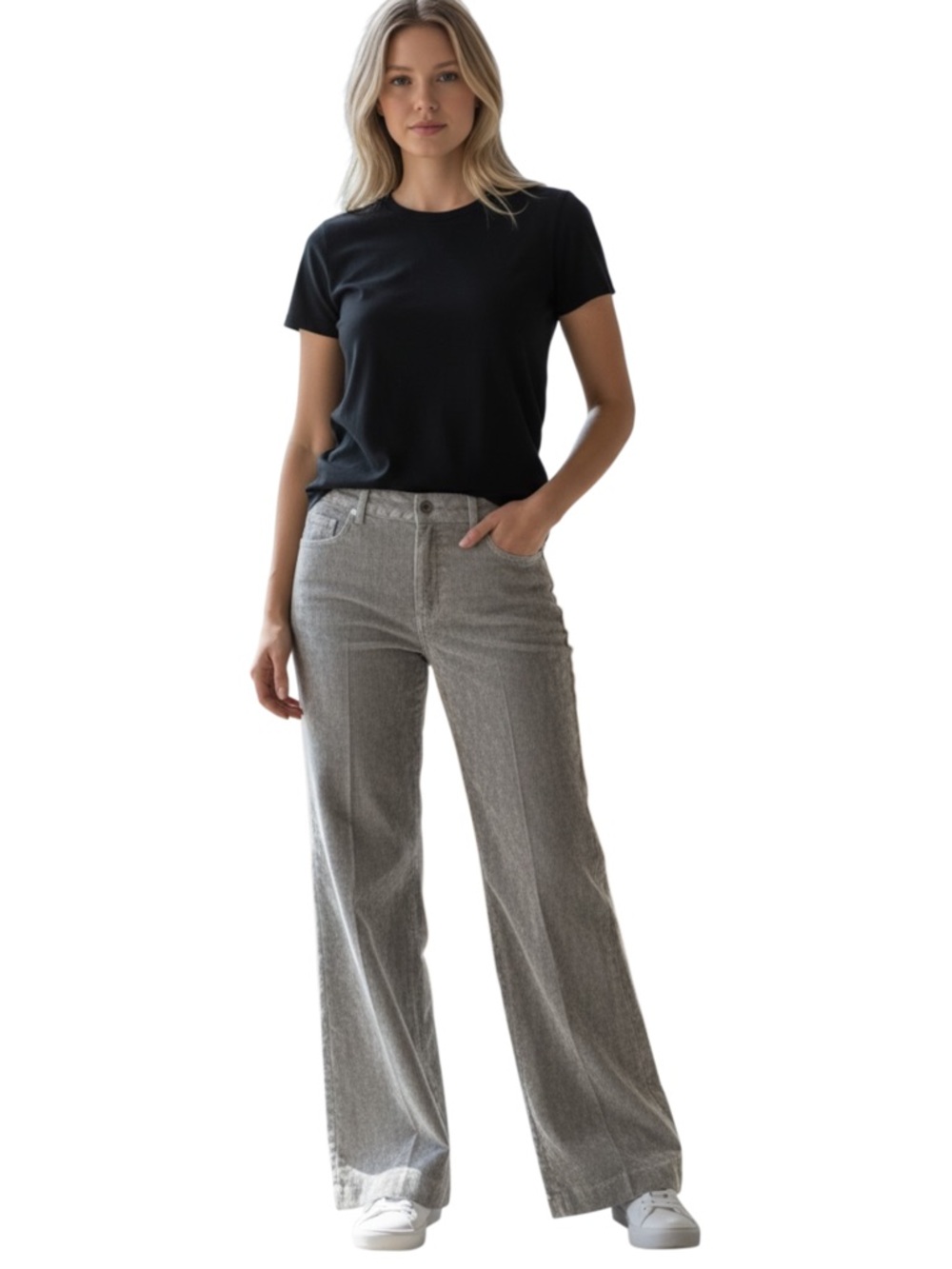 Larry Levine Grey Stretch Corduroy Wide Straight Leg Pants (8)